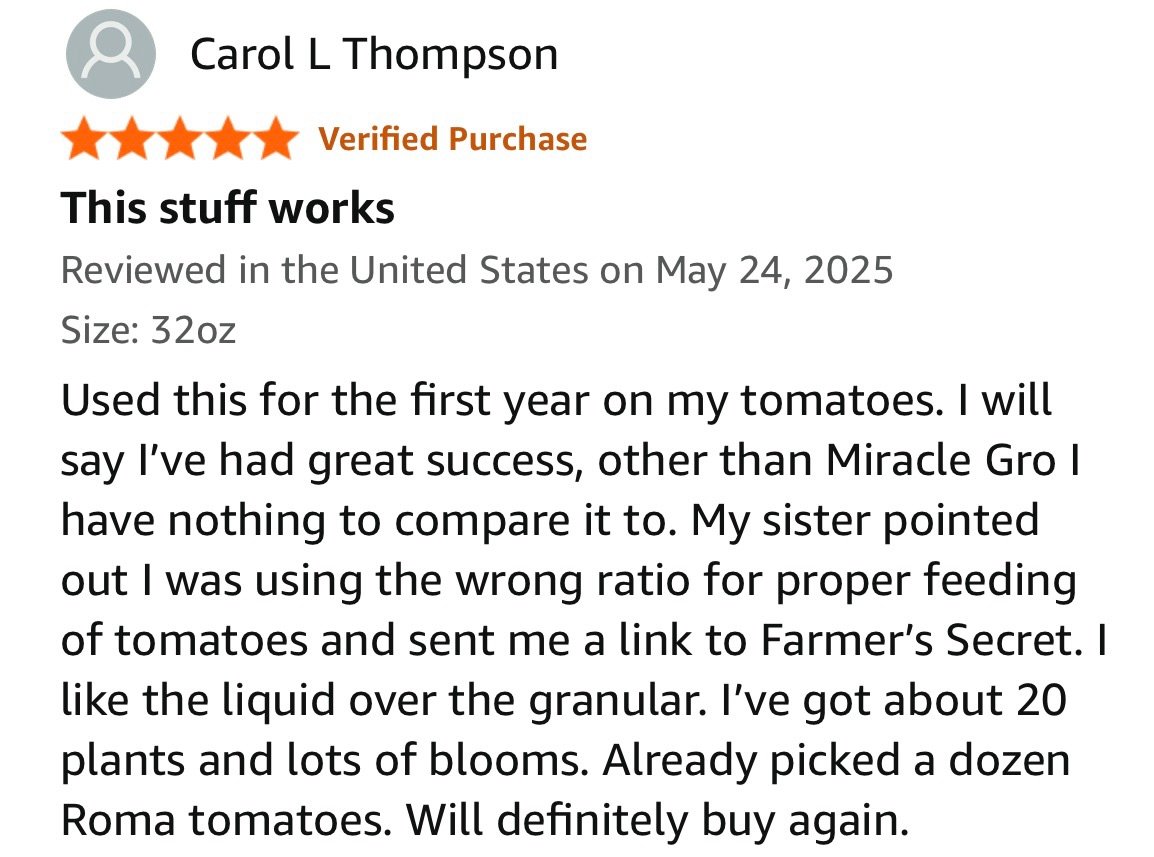 This stuff works! Amazon review tomato fertilizer
