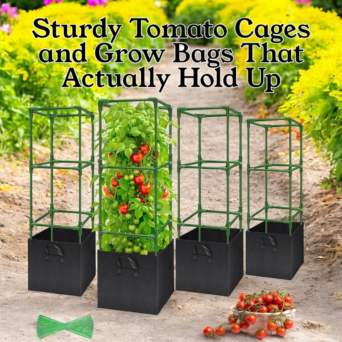 Tomato grow containers with cages