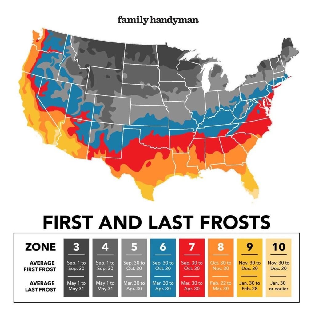 Last frost dates USA map